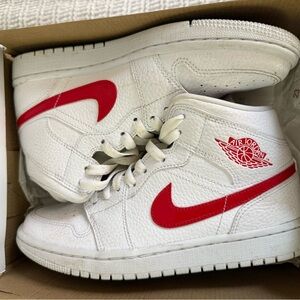 Jordan 1 Mid White University Red (Women's) Size 7.